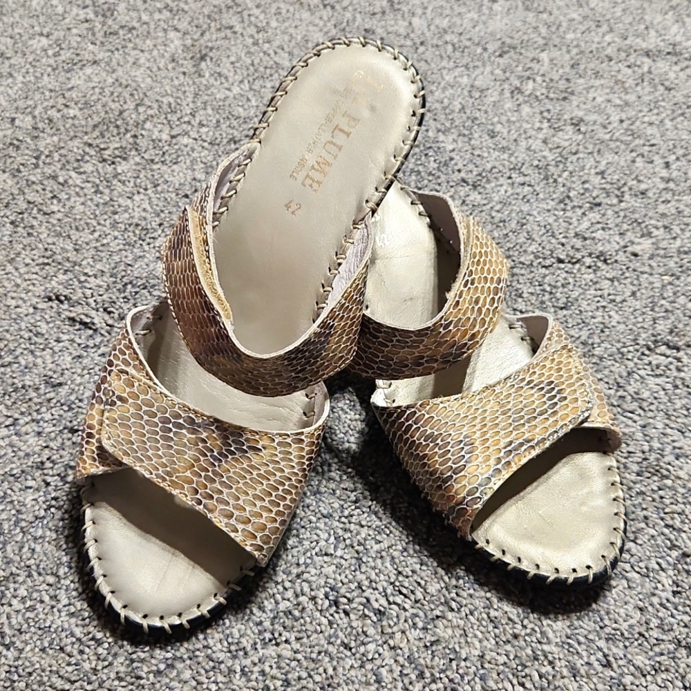 La Plume mid heel sandal leather animal print snake print, size 42 (US 11)